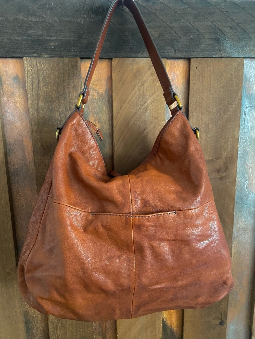 Fossil Cognac Leather Hobo Shoulder Bag
